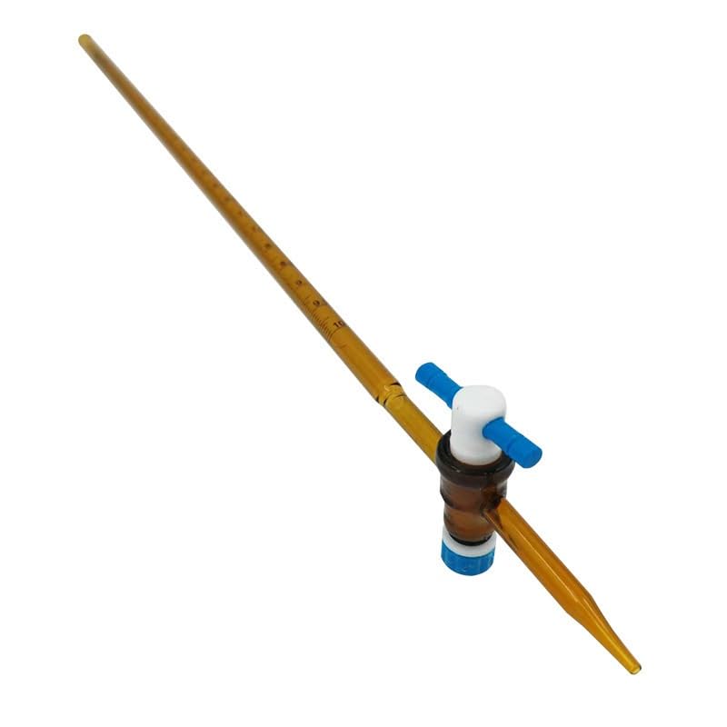 Bureta de Vidrio Clase A con Llave PTFE - Alta Precisión para Titulación Ácido Álcali, 10ml 25ml 50ml Transparente Ámbar(Brown PTFE 50ml)