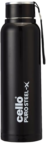 Image of CELLO Puro Steel-X Benz 1200 Insulated Water Bottle For Office 970ml, Black | Easy to Carrying Loop, Wide Mouth Leak Proof & Rust Resistant Inner Steel Insulated Water Bottles For School Kids & Travel