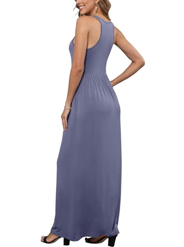 Image of EUOVMY Women's Sleeveless Dress Casual Plain Loose Summer Long Maxi Dresses with Pockets