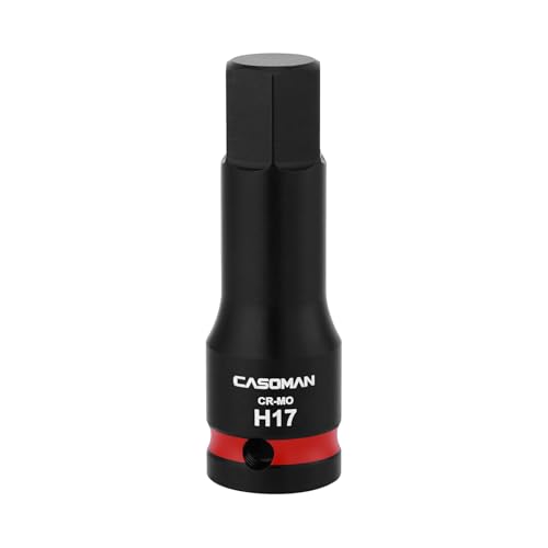 CASOMAN 1/2 Drive Large 17mm Impact Hex Bit Socket One-Piece H17 Allen Socket with Red Color-Code Ring 78mm Length CR-MO