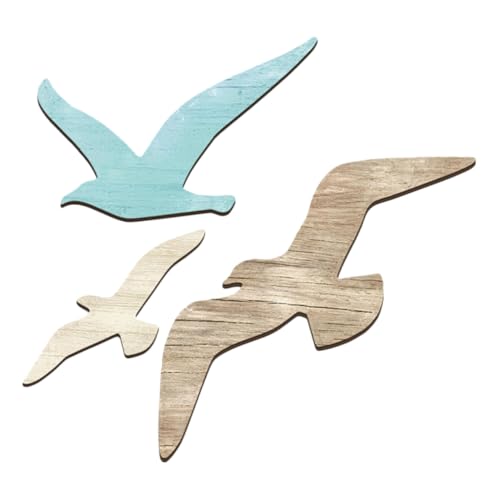 HEATSHAKING 3 Piezas Decoración colgante de pared de gaviota baño escultura de pared de playa océano muro adornos de de la casa de campo adornos de costeros Madera