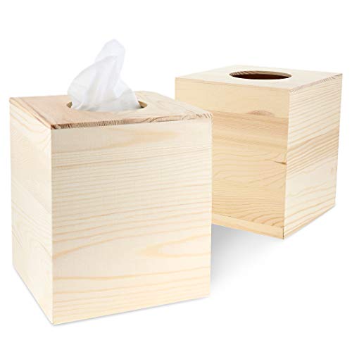 Juvale 2-Pack Unfinished Natural Wood Tissue Box Cover Holder for DIY Wooden Crafts