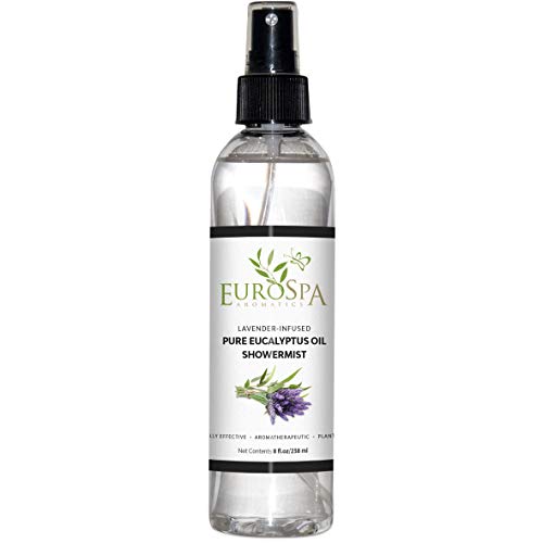 EuroSpa Aromatics Pure Eucalyptus Oil ShowerMist and Steam Room Spray, All-Natural Premium Aromatherapy Essential Oils - Lavender Infused, 8oz