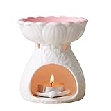 MGWYE Big Capacity Ceramic Candle Aromatherapy Burner Aroma Lamp Home Decor Essential Oil Burner with Lotus Leaf (Color : White, Size : 9.2 * 12 * 8.2cm)