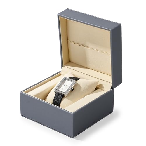 Leather Single Watch Box Watch Travel Case Microfiber Interior Wristwatch Holder Storage Box With Removable Pillow (Grey)