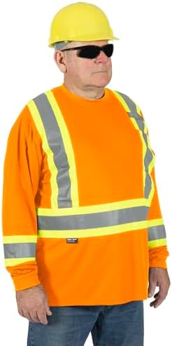 Pioneer Hi Vis Long Sleeve Safety Shirt - Breathable & Soft Work T-Shirt with Reflective Tape - Class 3 - Orange — view 8