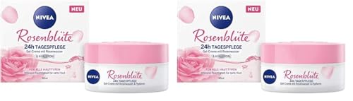 NIVEA Rosenblüte 24h Tagespflege (50 ml), Gesichtspflege mit Rosenwasser und Hyaluron, leichte Gel-Creme für geschmeidig zarte Haut (Packung mit 2)