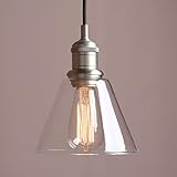 1-Light Vintage Edison Hanging Pendant Light, Yosoan Mini Funnel Flared Glass Clear Glass Shade for