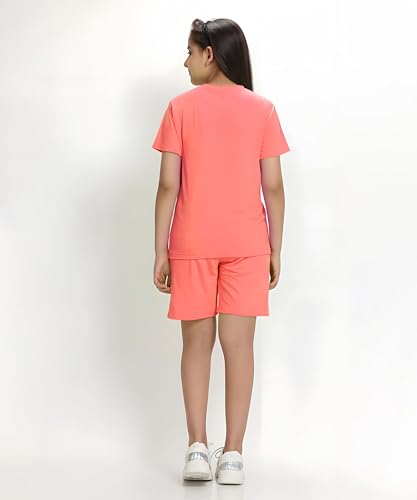 Image of KYDA KIDS Girls 100% Cotton Bio Washed Printed T-Shirt and Shorts Co-ords Clothing Set | Premium Soft & Breathable Summer Casual Comfort Outfit for Girls