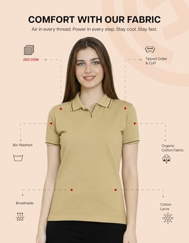 Image of Scott International Women's Cotton Polo T-Shirt | Half Sleeve Plain Collar Tee | Stylish Casual Top | Plain T-Shirt for Girls | Workwear for Office & Casual Wear