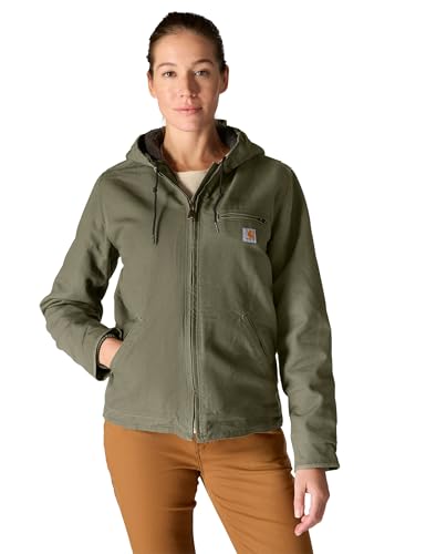 Image of Carhartt Women's Loose Fit Washed Duck Sherpa-Lined Jacket, Basil, Large