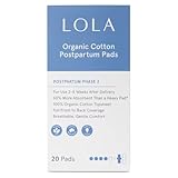LOLA 100% Organic Cotton Postpartum Pads - 20 Count, Ultra Absorbent and Extra Long Pads, Overnight and Full Coverage, Adult Incontinence Pad for Women, Postpartum Essentials Phase 2