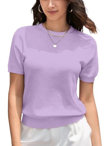 Image of DAIMIDY Womens Cotton Modal Short Sleeve Sweaters Summer Knit Tops | Breathable,Soft,Smooth Feel and Excellent Drape.Fit in Summer,Spring and Fall.
