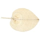 Uonlytech Handgewebter Strohfächer aus Schilfblättern Leichter Sommer Kühlventilator Tragbarer Handfächer für Drinnen und Draußen Traditioneller PU Fan für Familie und Reisen