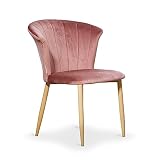 Chaise en Velours Vintage Elsa - Style Scandinave & Moderne - Salle à Manger, Salon, Coiffeuse ou Bureau (Rose Poudré, 1)
