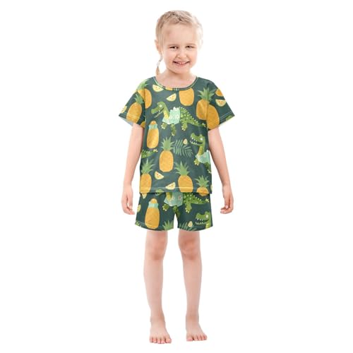 ALAZA Crocodile Pineapple Palm Leaves Pajamas Short Sleeve 2 Piece Sleepwear Top and Bottom Pajama Set Unisex3