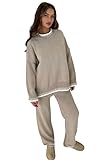 Crazy Girls Women’s Knitted Oversized Winter Warm Co-Ord Tracksuit Sets Ladies Long Sleeve Knitwear Jumper 2 Pcs Set Size UK 8-16 (One Size, Beige)