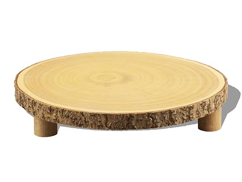 Gusnilo Rustic Wood Cake Stand with Legs – 11.5-12.5" Natural Wood Slice for Weddings, Parties & Desserts (Handcrafted Bark Edge) by Gusnilo - Image 2