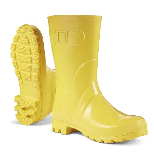 JUJU Factory Warehouse Wellington Boots Women | Yellow | UK Size 6 | Womens Calf Welly | PVC Rubber Boots | Comfy and Stylish Fit|Perfect for Festivals