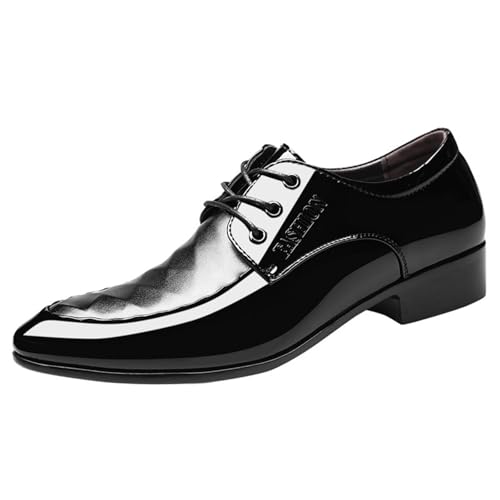 Mens Black Patent Leather Derbys Pointed Toe Lace Up Shoe for Men Business Formal Office Work Dress Shoes - Main Image