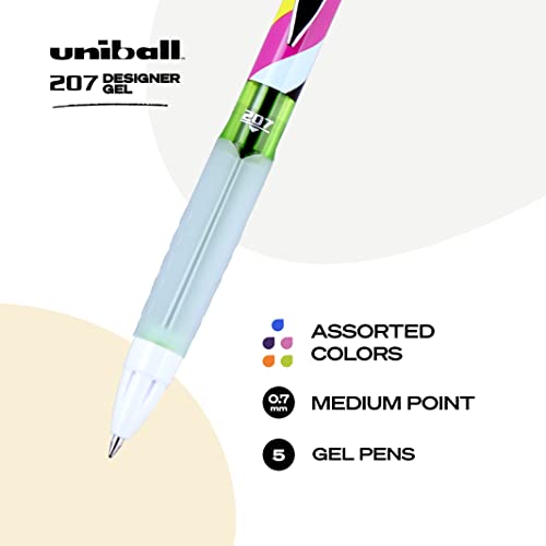 207 Designer Retractable Gel Pens, Artistic Abstract, Medium Point (0.7Mm), Assorted Ink, 5 Count #TOP1