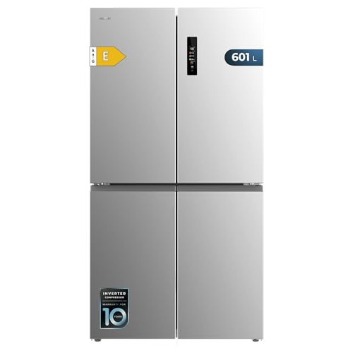 Cecotec Refrigerateur Congelateur 4 Portes Française Bolero CoolMarket 4D 601 Inox E. Réfrigérateur 601L, No Frost, Metal Cooling, moteur Inverter Plus, écran numérique, mode ECO et alarmes multiples