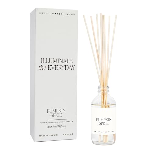 Sweet Water Decor Pumpkin Spice Reed Diffuser Set - Pumpkin, Cloves, Cinnamon, and Vanilla Fall Scented Diffusers - Scent Diffusers for Home, Long Lasting Fragrance, Made in the USA