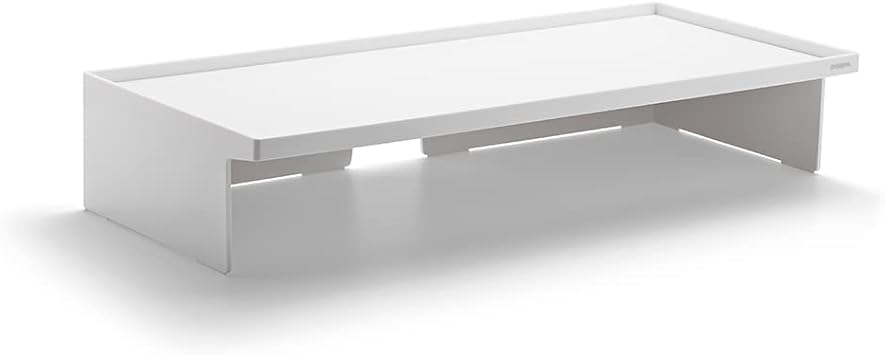 Poppin White Monitor Riser - Lacquer-Like Finish, Cable Cutout in Back, Take Monitor to New Heights, Doubles As All-Purpose Shelf, Stacks with Accessory and Letter Trays, 21,1" x 10,6" x 4,1"