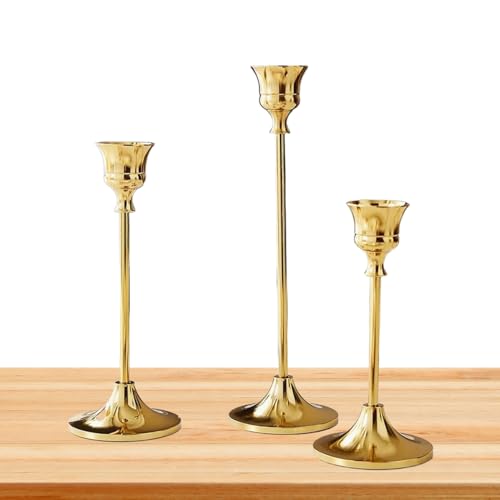 Taper Candle Holders – Set of 3 Metal Candlesticks, 2.68 inches Decorative Vintage, Modern Centerpiece for Table, Mantel, Wedding, Home Decor, Dinner Parties, Living Room, Bedroom, and Special Events