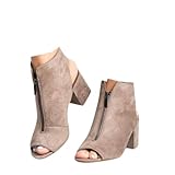 ZBYY Womens Open Toe Heel Sandals,Fashion Cutout Side Strap Zipper Chunky Heel Sandals Slip On Ankle Backless Booties