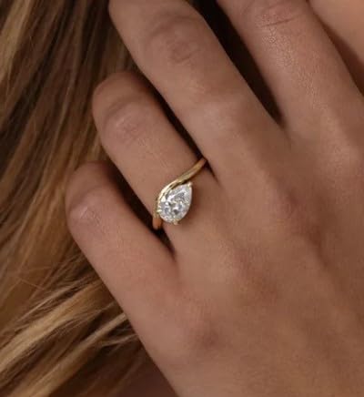 East West 3 CT Pear Cut Diamond Engagement Ring 14k Solid Yellow Plated Gold Ring Diamond Wedding Ring Gifted Ring For Her.size 3-12.4