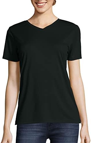 Hanes Women's Cooldri Short Sleeve Performance V-Neck T-Shirt (1 Pack), Black, XX-Large