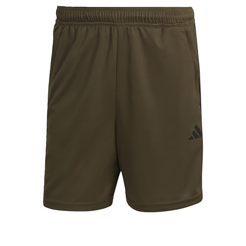 adidas Hombre Train Essentials Piqué 3-Stripes Training Shorts, Olive Strata / Black, S