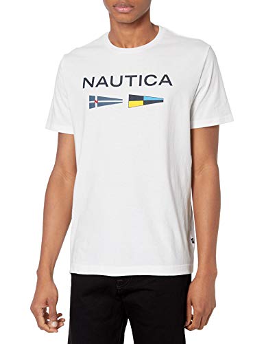 Nautica mens Nautica Men's Sustainably Crafted Logo Signal Flag Graphic T-shirt T Shirt, Bright White, Large US