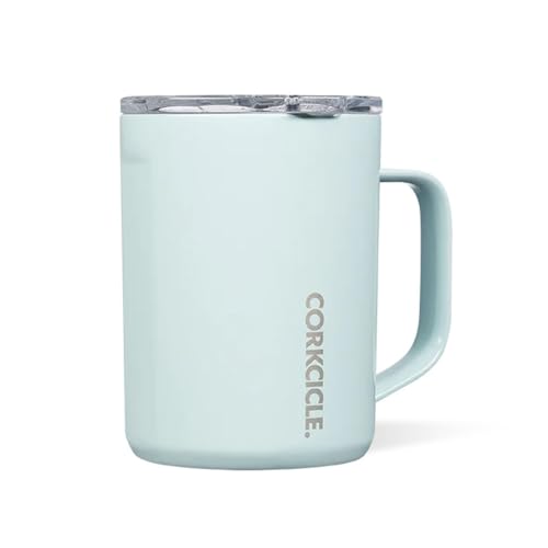 Rifle Paper Co Travel Mug: Stylish, Insulated, and Perfect for On-the-Go 10 Corkcicle Triple Insulated Coffee Mug with Lid and Handle, Powder Blue, 16 oz – Stainless Steel Travel Mug Keeps Beverages Hot for 3+ Hours – Non-Slip, Easy-Grip, Spill-Resistant Tumbler