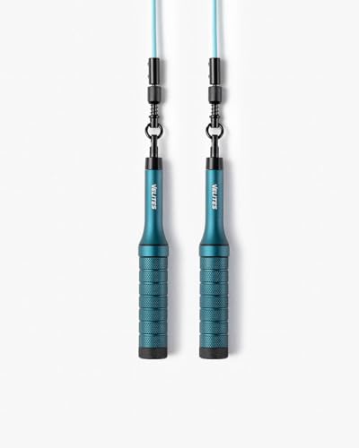 Velites Earth 2.0 Springseil aus Flugzeugaluminium, Blau, fortschrittliches System mit Kugellager und 4-mm-Kabel, anpassbar mit Gewichten, inklusive Trainings-App