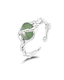Weviway Green Aventurine Jade Ring for Women, Adjustable Natural Stone Agate Ring with Oval Gemstone, Lucky Nature Inspired Jewellery Gift for Her