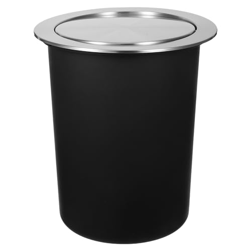 Caneca de basura negra de acero inoxidable con tapa integrada
