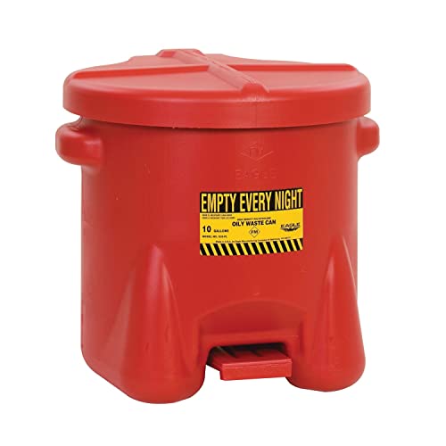 Eagle 935-FL Oily Waste Polyethylene Safety Can with Foot Lever, 10 Gallon Capacity, Red