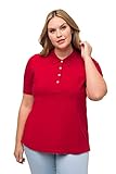 Zierband an der Knopfleiste Ulla Popken Damen Poloshirt Landhaus, Classic Polohemd, Salsa, 50-52