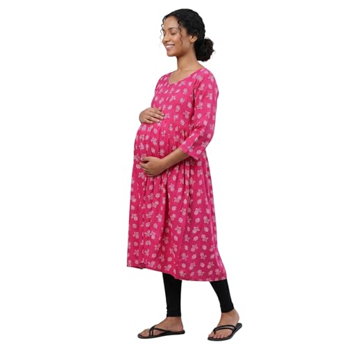 Image of CEE 18 Cotton Rayon A-Line Flaired Maternity Feeding Kurti for Women with Zippers | Pregnancy Dress for Women | Breastfeeding Dress for Women | Nursing Dress for Women Pre and Post Pregnancy