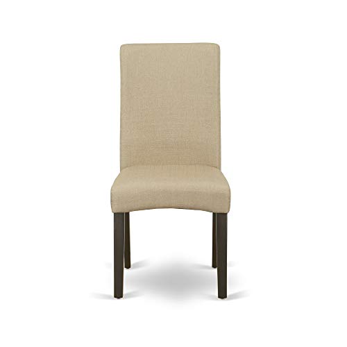 EAST WEST FURNITURE Kitchen Dining Table Set 6 Pc - Brown Linen Fabric Kitchen Chairs - Cappuccino Finish 4 legs Solid Wood Rectangular Small Dining Table and Bench