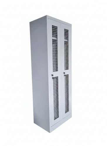 Fleda TRADING Armoire dressing 2 places avec portes et dossier en maille métallique, gris, 60 x 40 x 170 cm, serrure à clé, pour vestiaires et entreprises de construction