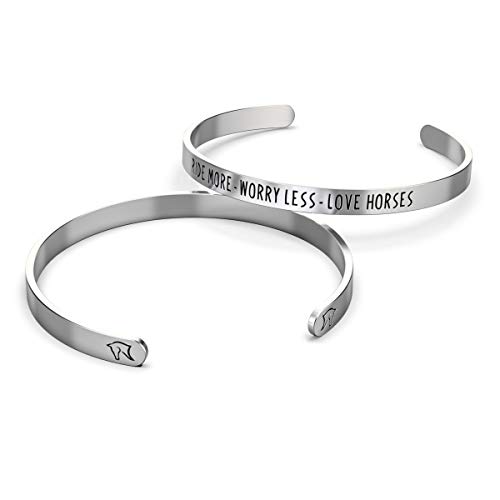 Happy Kisses Horse Bracelet – Horse Gift for Horseback Riders – “Ride More – Worry Less – Love Horses”, Cute Cuff for Women & Girls2