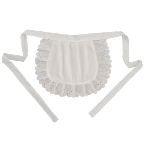 KYEQATY Disfraz de Delantal de Criada de Criada Blanca con Delantal de Cintura de Correa Ajustable Medio Delantal para cocinar Cocina de Cosplay