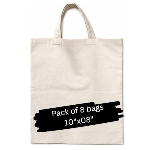 GRAICOT 100% Cotton Tote Bags (Pack of 08 bags, 18x16 Inch) - 150 GSM Heavy Duty Extra Large Eco-Friendly Unbleached cotton Canvas Tote Bag for Grocery Shopping, Travel, DIY Painting & Craft