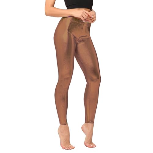 Legging pour femme imitation cuir métallique brillant grande taille en plusieurs coloris