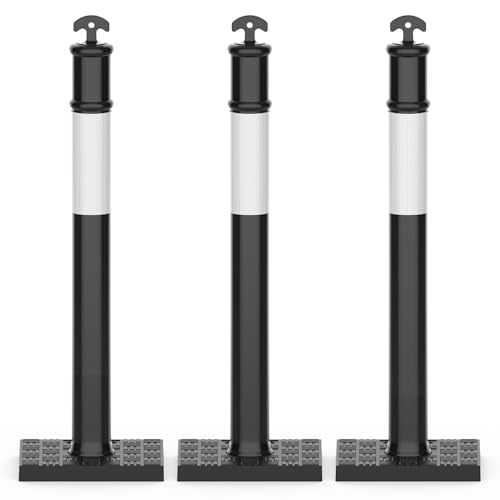 RoadHero 45 Inch Traffic Delineator Post Cones with Base, Black, 3 Pack