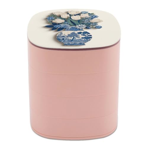 Jubonexis Vase vintage bleu et blanc pour femme, boîte à bijoux rotative pour colliers, bracelets, bagues