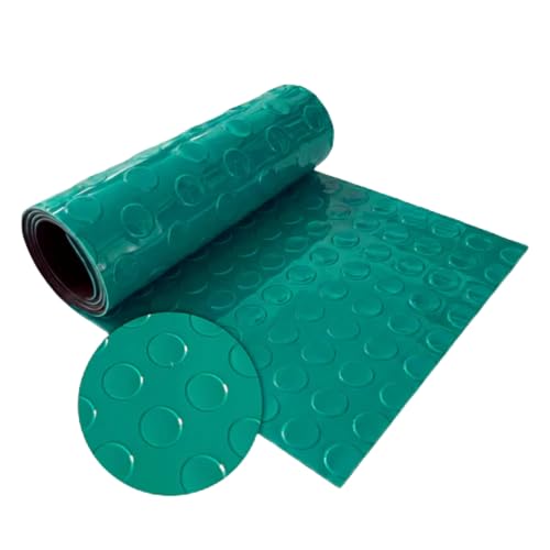 Floordirekt Suelo de PVC – suelo industrial antideslizante con aspecto de moneda, fácil de limpiar y resistente, rollo con corte, color verde, 110 x 900 cm